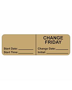 IV Label, Wraparound, Paper, Permanent, "Change Friday", 2-7/8"x7/8", Tan, 1000 per Roll 