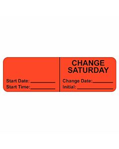 IV Label, Wraparound, Paper, Permanent, "Change Saturday", 2-7/8"x7/8", Fl. Red, 1000 per Roll 