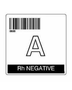 ISBT 128 Label (Synthetic, Permanent) "A RH Negative'' 2"x2" White - 500 per Roll