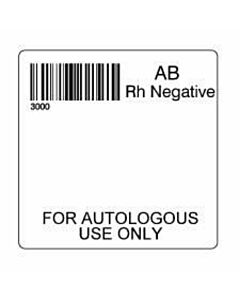 ISBT 128 Label (Synthetic, Permanent) "AB RH Negative'' 2"x2" White - 500 per Roll