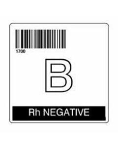 ISBT 128 Label (Synthetic, Permanent) "B RH Negative'' 2"x2" White - 500 per Roll