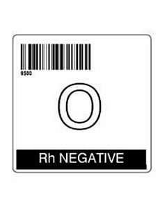 ISBT 128 Label (Synthetic, Permanent) "O RH Negative'' 2"x2" White - 500 per Roll