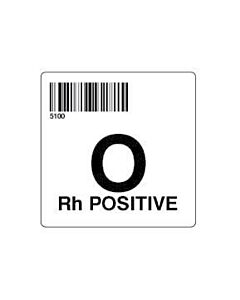 ISBT 128 Label (Synthetic, Permanent) "O RH Positive'' 2"x2" White - 500 per Roll