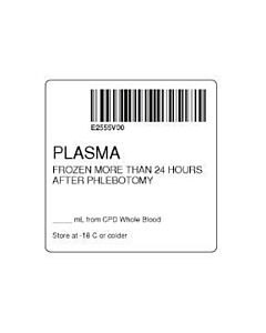 ISBT 128 Label (Synthetic, Permanent) "Plasma Frozen Within'' 2"x2" White - 500 per Roll