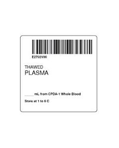 ISBT 128 Label (Synthetic, Permanent) "Thawed Plasma'' 2"x2" White - 500 per Roll