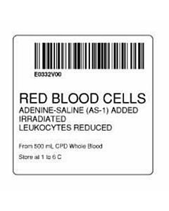 ISBT 128 Label (Synthetic, Permanent) "Red Blood Cells'' 2"x2" White - 500 per Roll
