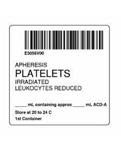 ISBT 128 Label (Synthetic, Permanent) "Apheresis Platelets'' 2"x2" White - 500 per Roll