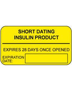 Communication Label (Paper, Permanent) Short-Dating Insulin 1 5/8" x 7/8" Yellow - 1000 per Roll