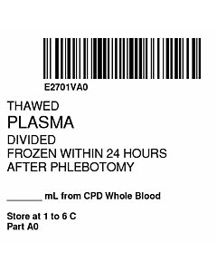 ISBT 128 Label (Synthetic, Permanent) "Thawed Plasma DIV'' 2"x2" White - 500 per Roll