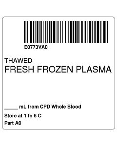 ISBT 128 Label (Synthetic, Permanent) "Thawed Fresh Frozen"2"x2" White, - 500 per Roll