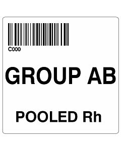 ISBT 128 Label (Synthetic, Permanent) "Group Ab Pooled RH" , 2"x2" White, 500 per Roll