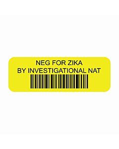 Label, Synthetic, Permanent, "Neg for Zika", Yellow, 1000 per Roll