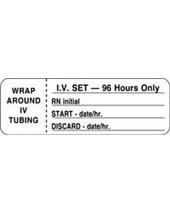 IV Label Wraparound Paper Permanent IV Set 96 Hours 1" 1/2" Core 3"x1 White 1000 per Roll