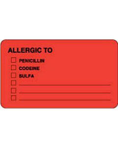 Label Paper Permanent Allergic To:  [3"x1 3/4" Red 500 per Roll