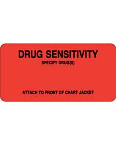 Label Paper Permanent Drug Sensitivity 1 1/2" Core 4 1/2"x2 1/4" Red 500 per Roll