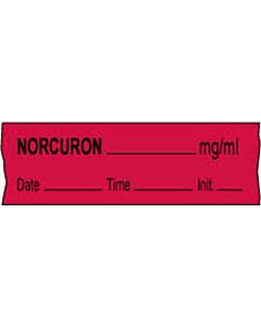 Anesthesia Tape with Date, Time & Initial (Removable) Norcuron mg/ml 1/2" x 500" - 333 Imprints - Fluorescent Red - 500 Inches per Roll