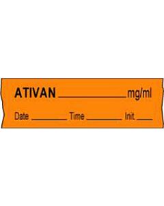Anesthesia Tape with Date, Time & Initial (Removable) Ativan mg/ml 1/2" x 500" - 333 Imprints - Orange - 500 Inches per Roll