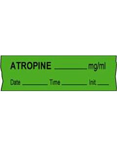 Anesthesia Tape with Date, Time & Initial (Removable) Antropine mg/ml 1/2" x 500" - 333 Imprints - Green - 500 Inches per Roll