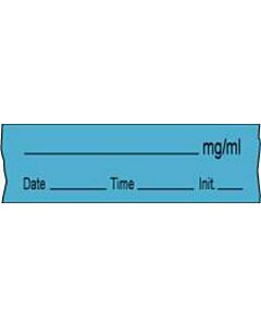 Anesthesia Tape with Date, Time & Initial (Removable) mg/ml 1/2" x 500" - 333 Imprints - Blue - 500 Inches per Roll