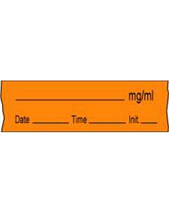 Anesthesia Tape with Date, Time & Initial (Removable) mg/ml 1/2" x 500" - 333 Imprints - Orange - 500 Inches per Roll
