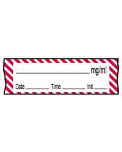 Anesthesia Tape with Date, Time & Initial (Removable) mg/ml 1/2" x 500" - 333 Imprints - White with Fluorescent Red - 500 Inches per Roll