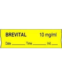 Anesthesia Tape with Date, Time & Initial (Removable) Brevital 10 mg/ml 1 Core 1/2" x 500" - 333 Imprints - Yellow - 500 Inches per Roll