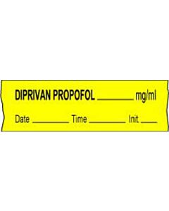 Anesthesia Tape with Date, Time & Initial (Removable) Diprivan Propofol mg/ml 1/2" x 500" - 333 Imprints - Yellow - 500 Inches per Roll