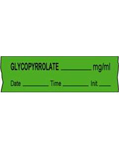 Anesthesia Tape with Date, Time & Initial (Removable) Glycopyrrolate mg/ml 1/2" x 500" - 333 Imprints - Green - 500 Inches per Roll