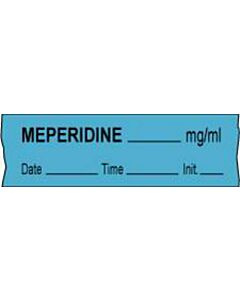 Anesthesia Tape with Date, Time & Initial (Removable) Meperidine mg/ml 1/2" x 500" - 333 Imprints - Blue - 500 Inches per Roll