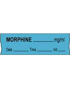 Anesthesia Tape with Date, Time & Initial (Removable) Morphine mg/ml 1/2" x 500" - 333 Imprints - Blue - 500 Inches per Roll