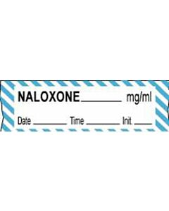Anesthesia Tape with Date, Time & Initial (Removable) Naloxone mg/ml 1/2" x 500" - 333 Imprints - White and Blue - 500 Inches per Roll