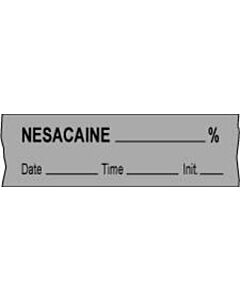 Anesthesia Tape with Date, Time & Initial (Removable) Nesacaine % 1/2" x 500" - 333 Imprints - Gray - 500 Inches per Roll