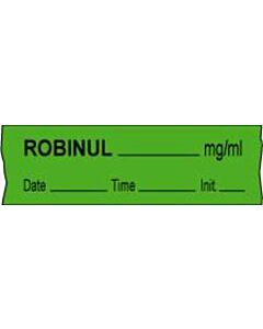 Anesthesia Tape with Date, Time & Initial (Removable) Robinul mg/ml 1/2" x 500" - 333 Imprints - Green - 500 Inches per Roll
