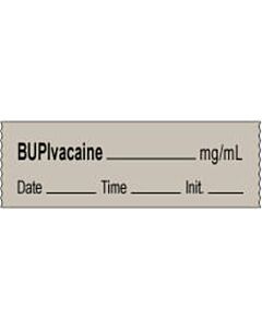 Anesthesia Tape with Date, Time & Initial | Tall-Man Lettering (Removable) Bupivacaine mg/ml 1/2" x 500" - 333 Imprints - Gray - 500 Inches per Roll