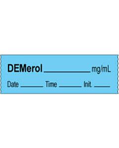 Anesthesia Tape with Date, Time & Initial | Tall-Man Lettering (Removable) Demerol mg/ml 1/2" x 500" - 333 Imprints - Blue - 500 Inches per Roll