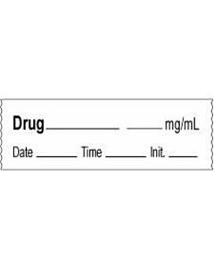 Anesthesia Tape with Date, Time & Initial (Removable) Drug mg/ml 1/2" x 500" - 333 Imprints - White - 500 Inches per Roll