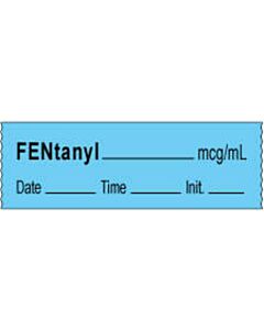Anesthesia Tape with Date, Time & Initial | Tall-Man Lettering (Removable) Fentanyl mcg/ml 1/2" x 500" - 333 Imprints - Blue - 500 Inches per Roll