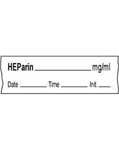 Anesthesia Tape with Date, Time & Initial | Tall-Man Lettering (Removable) Heparine mg/ml 1/2" x 500" - 333 Imprints - White - 500 Inches per Roll