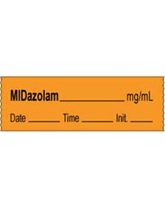 Anesthesia Tape with Date, Time & Initial | Tall-Man Lettering (Removable) Midazolam mg/ml 1/2" x 500" - 333 Imprints - Orange - 500 Inches per Roll