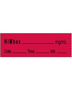 Anesthesia Tape with Date, Time & Initial | Tall-Man Lettering (Removable) Nimbex mg/ml 1/2" x 500" - 333 Imprints - Fluorescent Red - 500 Inches per Roll