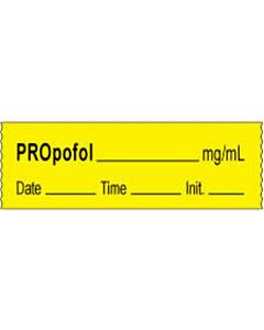 Anesthesia Tape with Date, Time & Initial | Tall-Man Lettering (Removable) Propofol mg/ml 1/2" x 500" - 333 Imprints - Yellow - 500 Inches per Roll