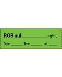 Anesthesia Tape with Date, Time & Initial | Tall-Man Lettering (Removable) Robinul mg/ml 1/2" x 500" - 333 Imprints - Green - 500 Inches per Roll