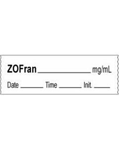 Anesthesia Tape with Date, Time & Initial | Tall-Man Lettering (Removable) Zofran mg/ml 1/2" x 500" - 333 Imprints - White - 500 Inches per Roll