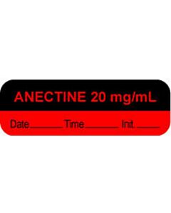 Anesthesia Label with Date, Time & Initial (Paper, Permanent) "Anectine 20 mg/ml" 1 1/2" x 1/2" Fluorescent Red and Black - 1000 per Roll