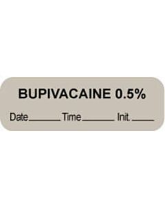 Anesthesia Label with Date, Time & Initial (Paper, Permanent) "Bupivacaine 0.5%" 1 1/2" x 1/2" Gray - 1000 per Roll