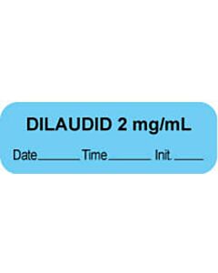 Anesthesia Label with Date, Time & Initial (Paper, Permanent) "Dilaudid 2 mg/ml" 1 1/2" x 1/2" Blue - 1000 per Roll