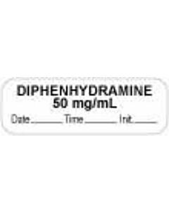 Anesthesia Label with Date, Time & Initial (Paper, Permanent) "Diphenhydramine 50" 1 1/2" x 1/2" White - 1000 per Roll