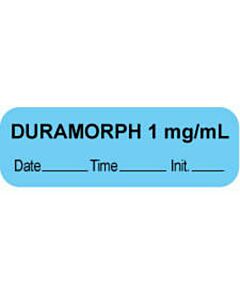 Anesthesia Label with Date, Time & Initial (Paper, Permanent) "Duramorph 1 mg/ml" 1 1/2" x 1/2" Blue - 1000 per Roll