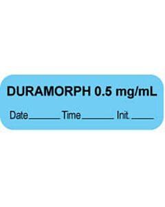 Anesthesia Label with Date, Time & Initial (Paper, Permanent) "Duramorph 0.5 mg/ml" 1 1/2" x 1/2" Blue - 1000 per Roll