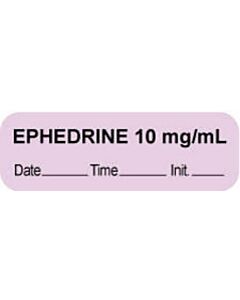 Anesthesia Label with Date, Time & Initial (Paper, Permanent) "Ephedrine 10 mg/ml" 1 1/2" x 1/2" Violet - 1000 per Roll